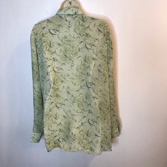 Vintage Casual Corner Annex Green Leaf Blouse Long Sleeve Silky XL Extra Large - Picture 6 of 10